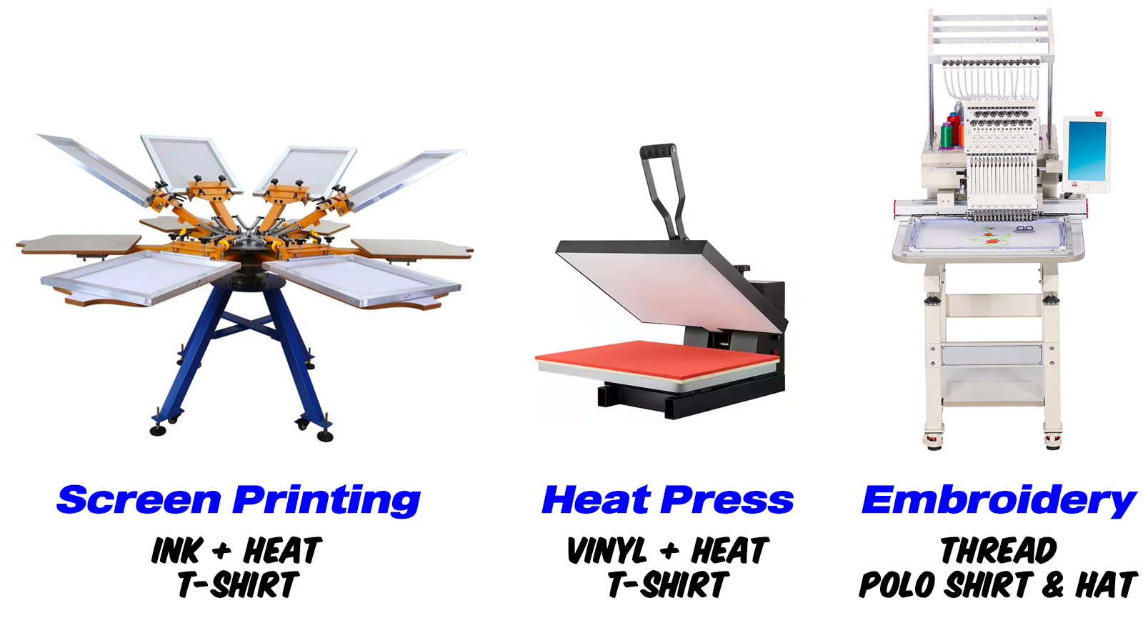 screenprinting heatpress embroidery